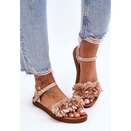 Sandalias Mujer Con Flores De Tela Beige Fiori 1 Sandalias Mujer Con Flores De Tela Beige Fiori 1