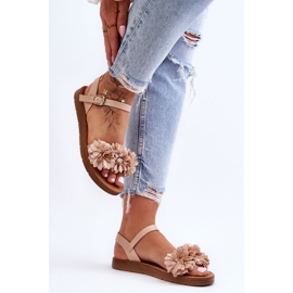 Sandalias Mujer Con Flores De Tela Beige Fiori 2 Sandalias Mujer Con Flores De Tela Beige Fiori 2