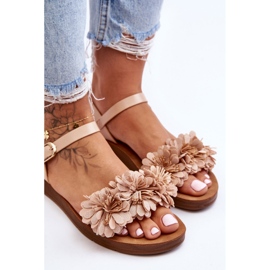 Sandalias Mujer Con Flores De Tela Beige Fiori 3