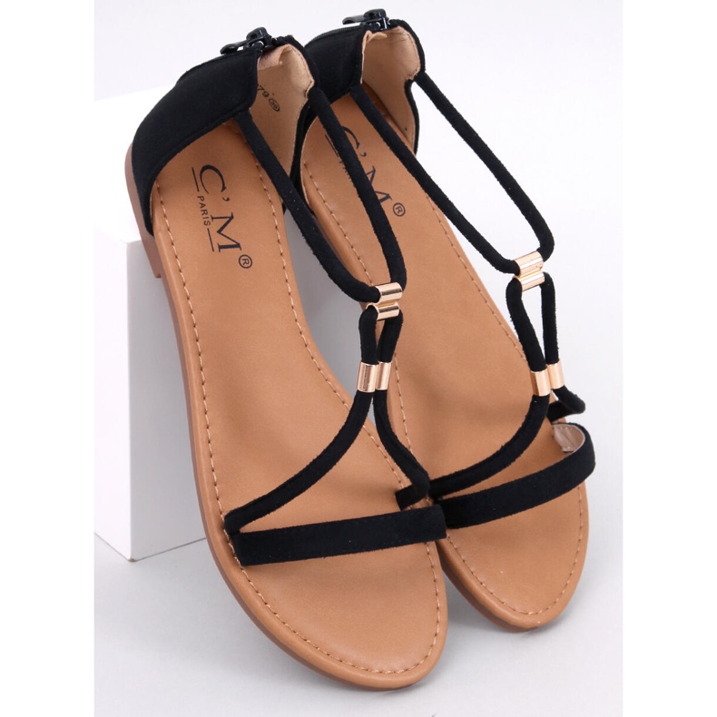 Sandalias Leehom de ante negro para mujer 1