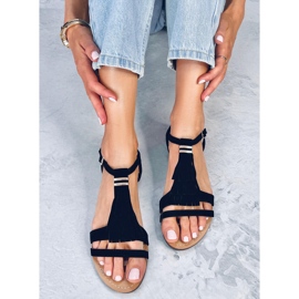 Corbin Black sandalias con flecos negro 4