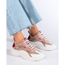 Zapatillas de mujer Big Star KK274055 beige blanco rosa 1