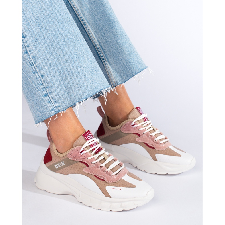 Zapatillas de mujer Big Star KK274055 beige blanco rosado 1