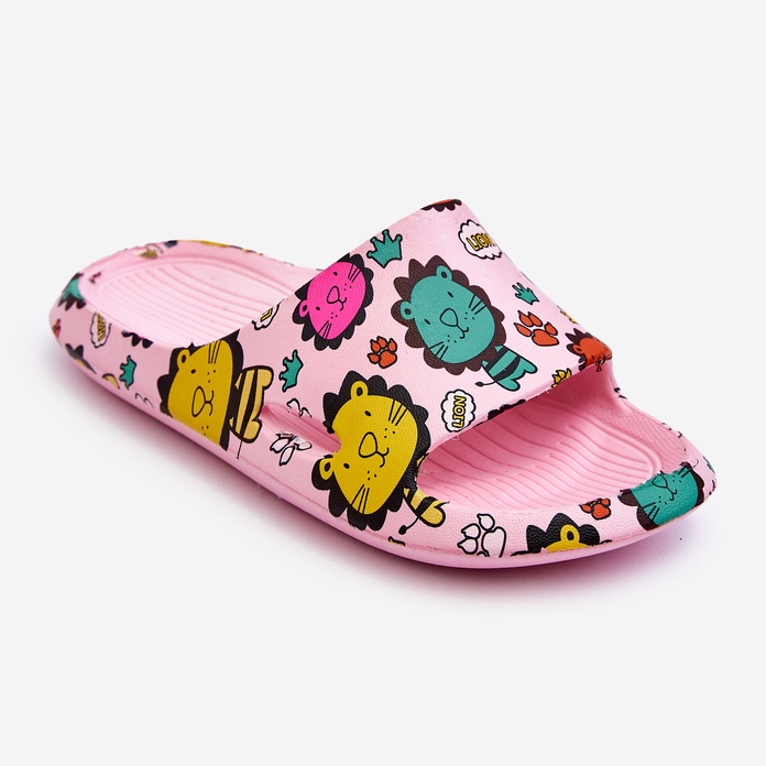 WJ1 Pantuflas Infantiles Espuma Ligera Motivo León Rosa Oscuro Esther rosado 1