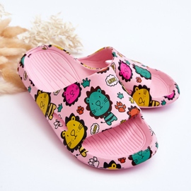 WJ1 Pantuflas Infantiles Espuma Ligera Motivo León Rosa Oscuro Esther rosado 2