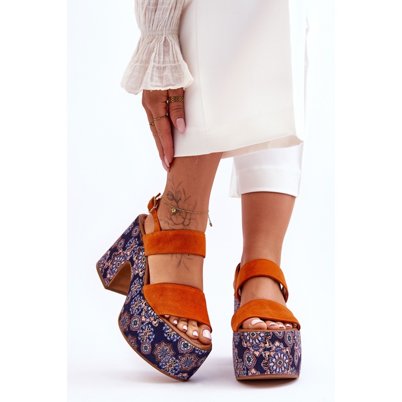 Maciejka Cuero Tacones Altos Sandalias 06089-18 Naranja 2