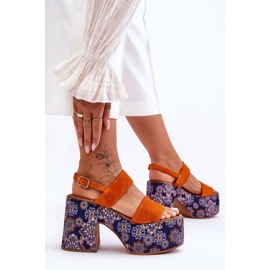 Maciejka Cuero Tacones Altos Sandalias 06089-18 Naranja 5