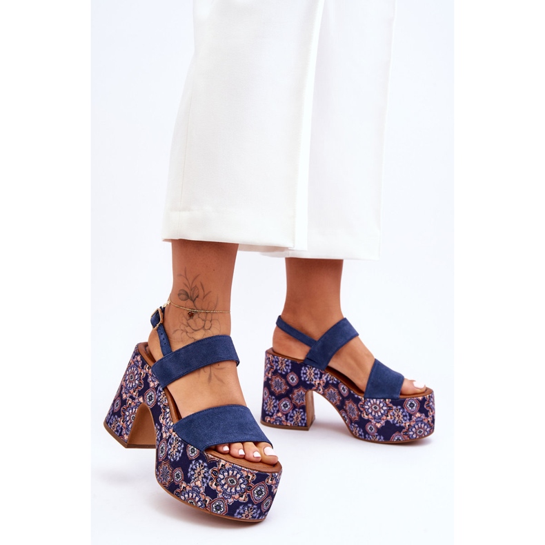 Maciejka Cuero Tacones Altos Sandalias 06089-17 Azul Marino 1