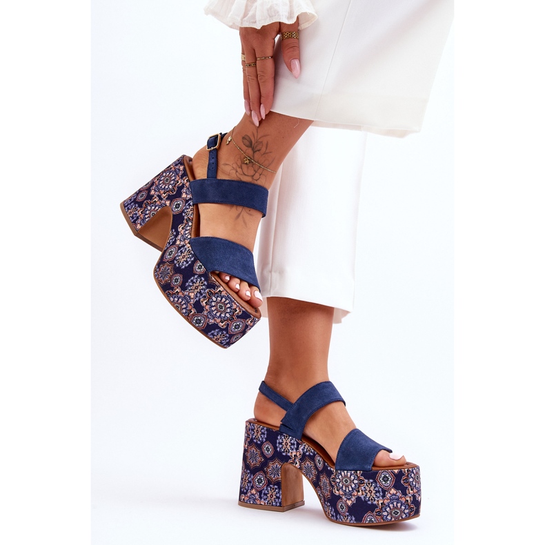 Maciejka Cuero Tacones Altos Sandalias 06089-17 Azul Marino 2