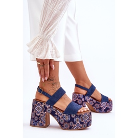 Maciejka Cuero Tacones Altos Sandalias 06089-17 Azul Marino 3