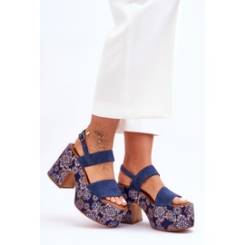 Maciejka Cuero Tacones Altos Sandalias 06089-17 Azul Marino 5