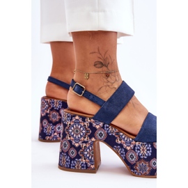 Maciejka Cuero Tacones Altos Sandalias 06089-17 Azul Marino 4