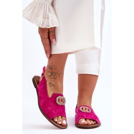 Sandalias Planas Ante Con Adorno Nicole 2744/067 Fucsia rosado 1