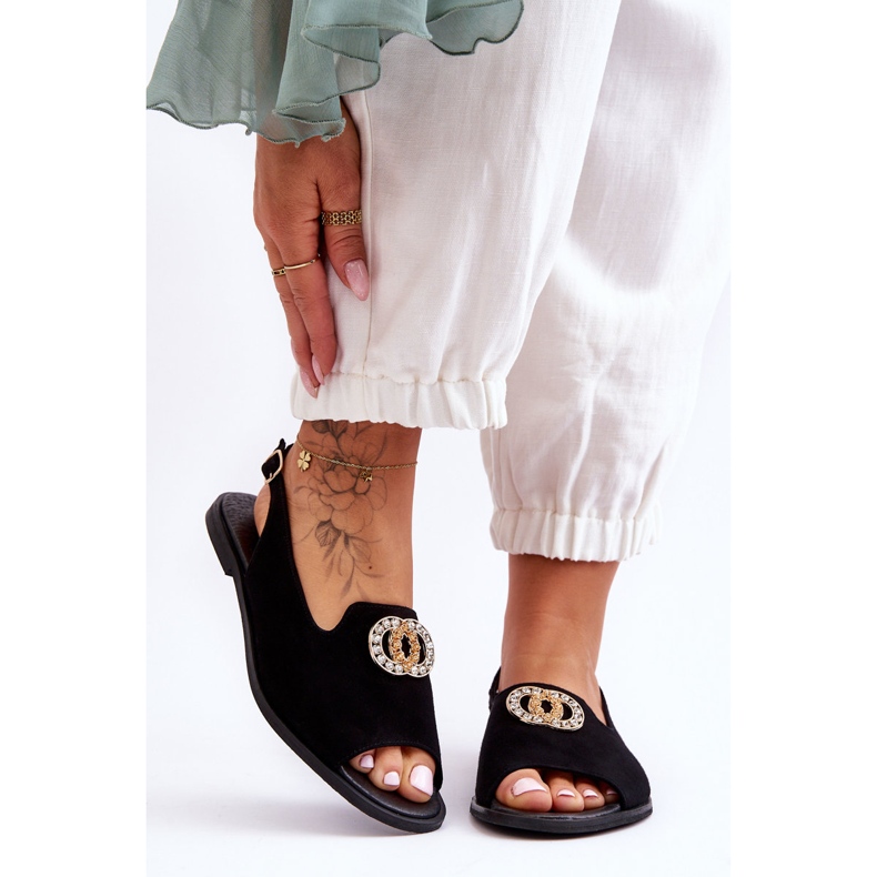 Sandalias Planas Ante Con Adorno Nicole 2744/002 Negro 1