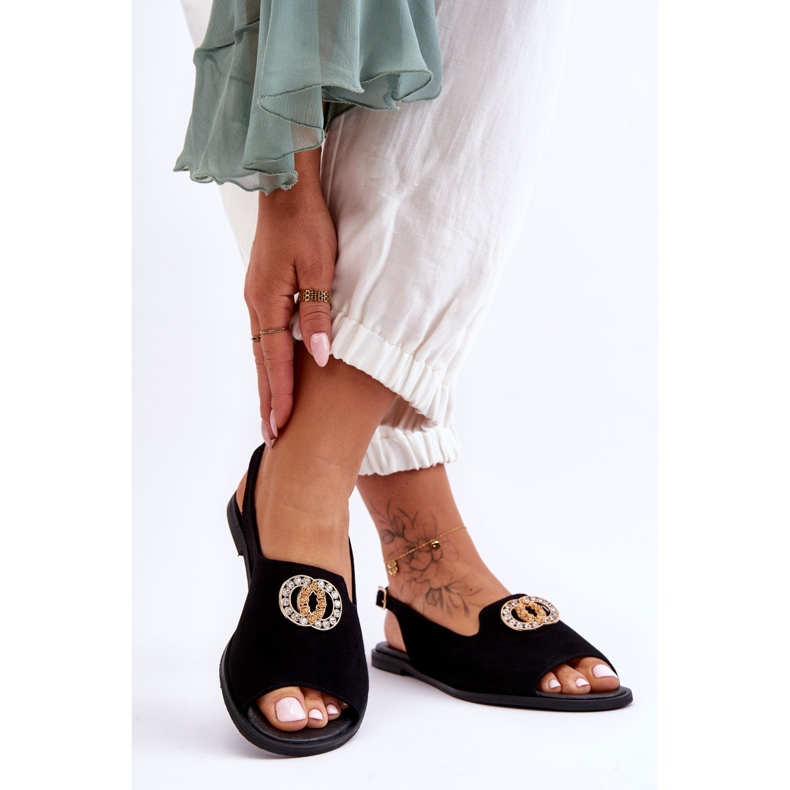 Sandalias Planas Ante Con Adorno Nicole 2744/002 Negro 2