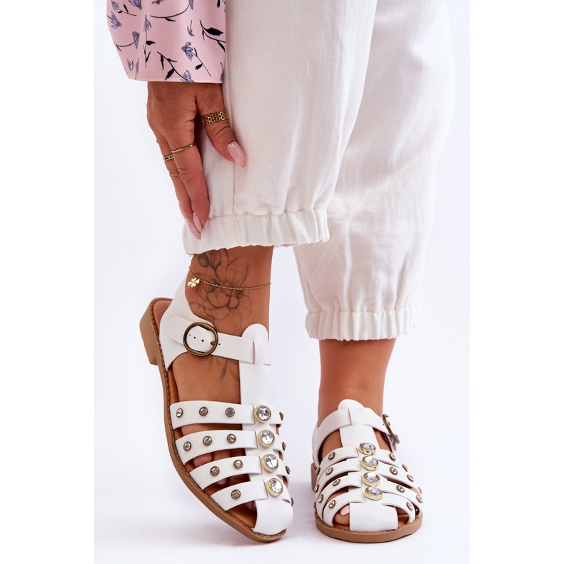 Sandalias Mujer Planas Con Circonitas Blanco Ascot 1