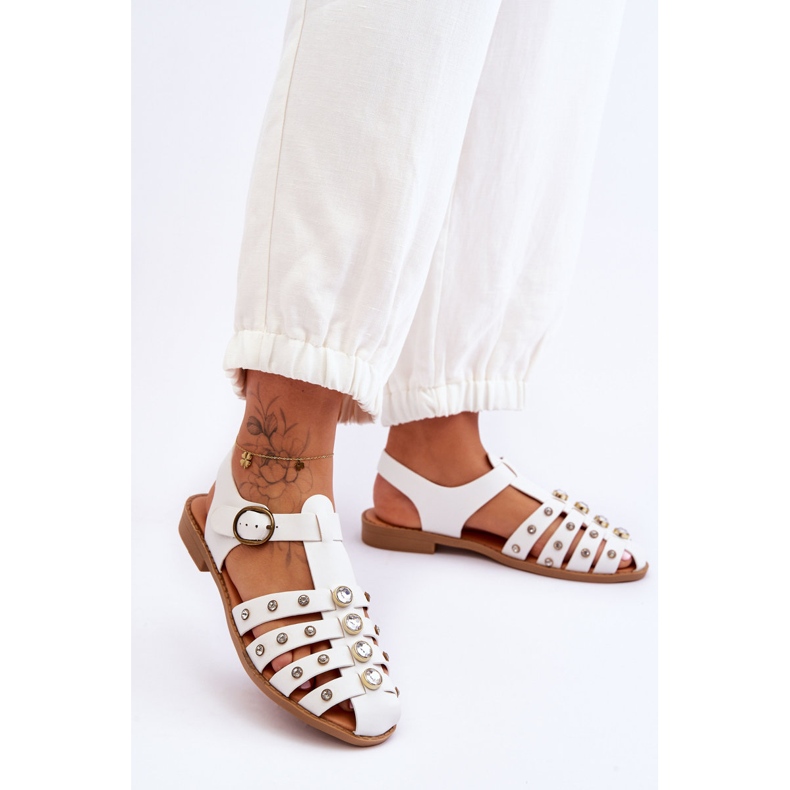 Sandalias Mujer Planas Con Circonitas Blanco Ascot 2