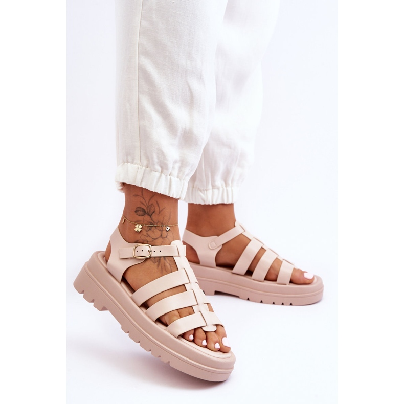 Sandalias De Piel Con Rayas Colet Beige 1