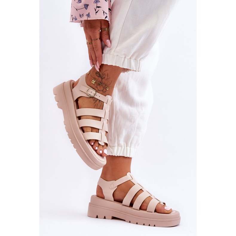 Sandalias De Piel Con Rayas Colet Beige 2