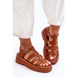 Sandalias De Piel Con Tiras De Colet Marrón 1