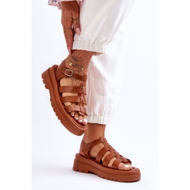 Sandalias De Piel Con Tiras De Colet Marrón 2