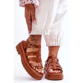 Sandalias De Piel Con Tiras De Colet Marrón 5