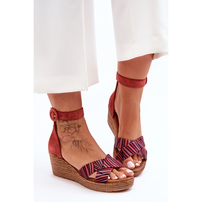 Maciejka Suede Cuña Sandalias 04565-44 Rojo 2