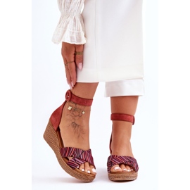 Maciejka Suede Cuña Sandalias 04565-44 Rojo 4