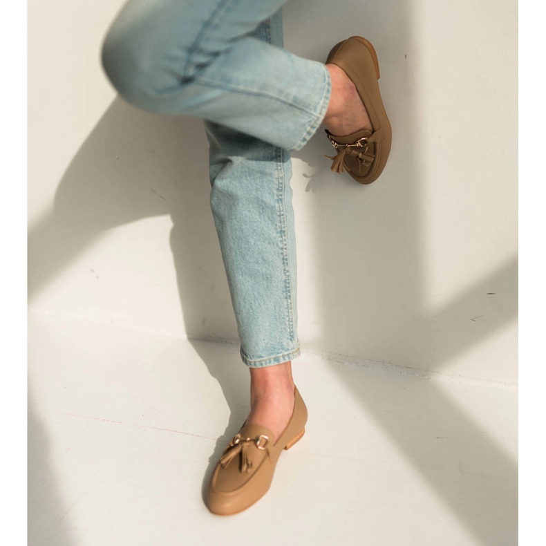 Marco Shoes Mocasines de piel con flecos beige 1