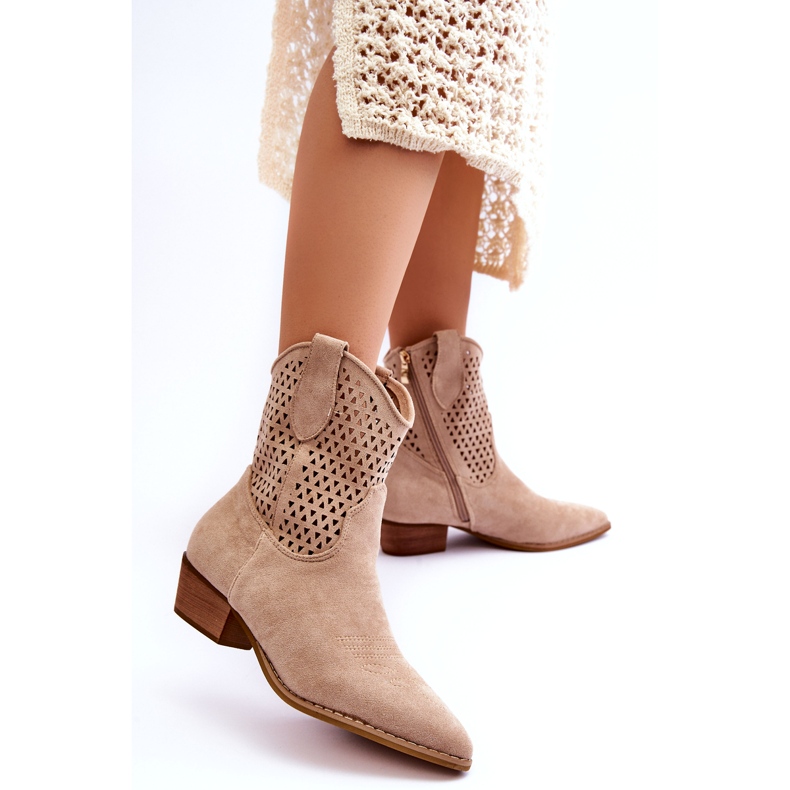 Botas Vaqueras Mujer Caladas Cañas Beige 4