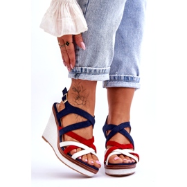Seastar Sandalias de cuña con tiras, azul marino multicolor 1