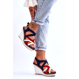 Seastar Sandalias de cuña con tiras, azul marino multicolor 4