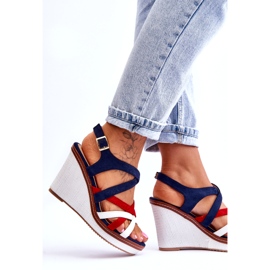 Seastar Sandalias de cuña con tiras, azul marino multicolor 5