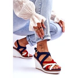 Seastar Sandalias de cuña con tiras, azul marino multicolor 6