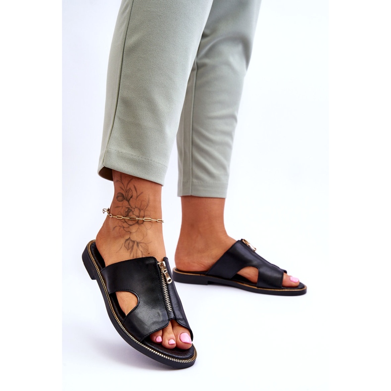 Lemar Pantuflas De Mujer Con Cremallera Decorativa Negro Clarence 1