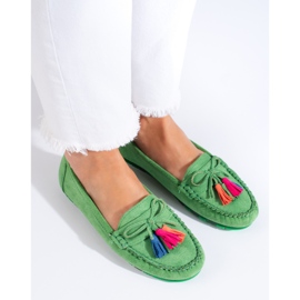 Mocasines boho Shelovet de ante verde con borlas 2