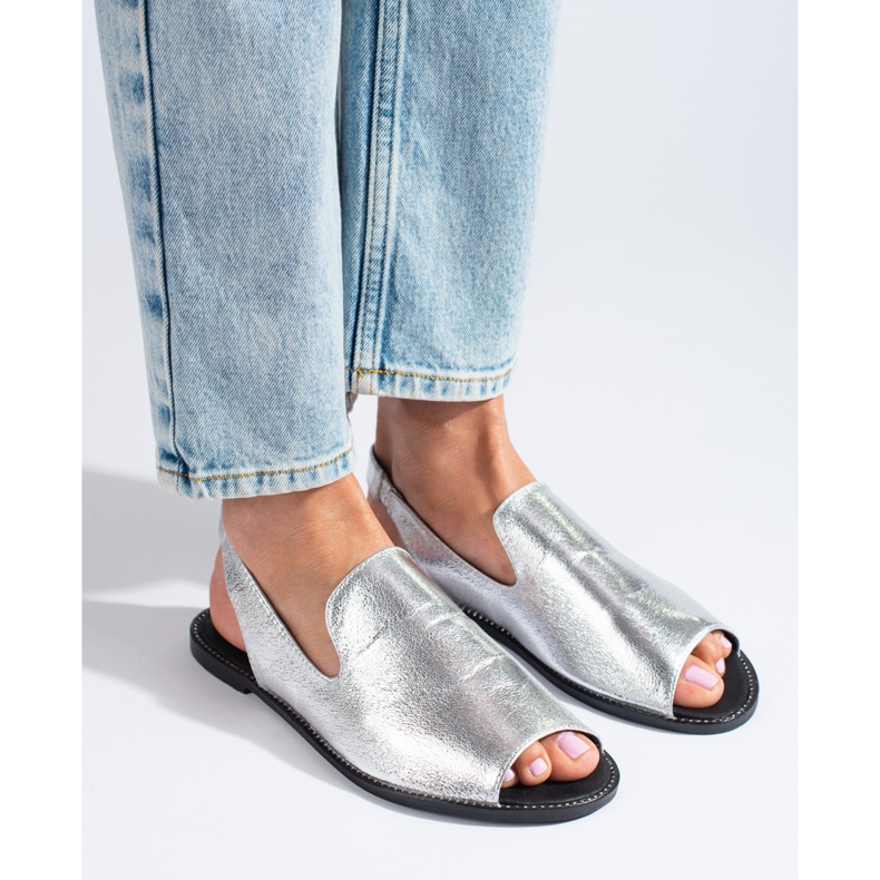 Sandalias de mujer Shelovet open toe plateadas en ante plata 1