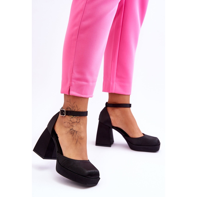 Bombas de moda en tacones masivos negro sandia 1