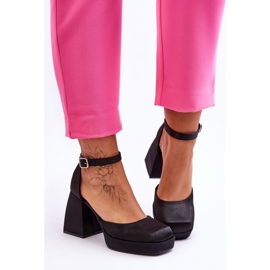 Bombas de moda en tacones masivos negro sandia 2