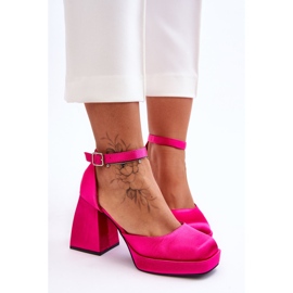 Bombas de moda en tacones masivos fucsia sandia rosa 2