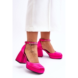 Bombas de moda en tacones masivos con circonitas fucsia adel rosado 1