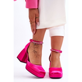Bombas de moda en tacones masivos con circonitas fucsia adel rosado 6