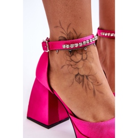Bombas de moda en tacones masivos con circonitas fucsia adel rosado 4