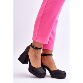 Bombas de moda en tacones masivos con circonitas Black Adel negro 5