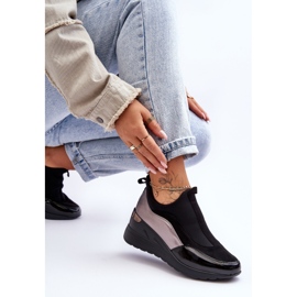 PE1 Zapatillas De Mujer Slip-On Wedge Negras Y Plateadas Farro negro 4