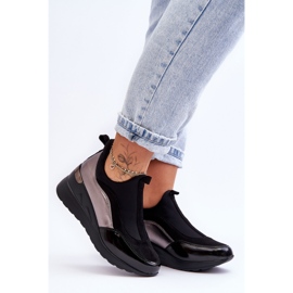 PE1 Zapatillas De Mujer Slip-On Wedge Negras Y Plateadas Farro negro 6