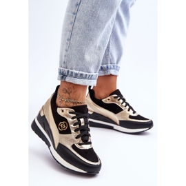 PE1 Zapatillas De Mujer Con Cuña Y Cordones Negro Y Dorado Genova 3