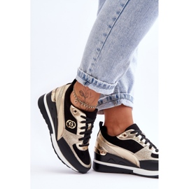 PE1 Zapatillas De Mujer Con Cuña Y Cordones Negro Y Dorado Genova 4