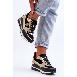 PE1 Zapatillas De Mujer Con Cuña Y Cordones Negro Y Dorado Genova 5