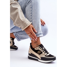 PE1 Zapatillas De Mujer Con Cuña Y Cordones Negro Y Dorado Genova 8